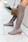 Openwork Suede High Boots Light Brown Arinna
