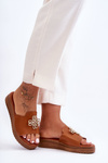 Women's Leather Platform Slippers with Ornament Brown Azera
