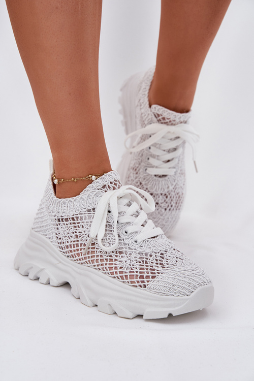 Damskie Sneakersy Z Szydełkową Cholewką Białe Jelhiris