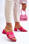 Classic Low Heel Leather Sandals Fuchsia Miley