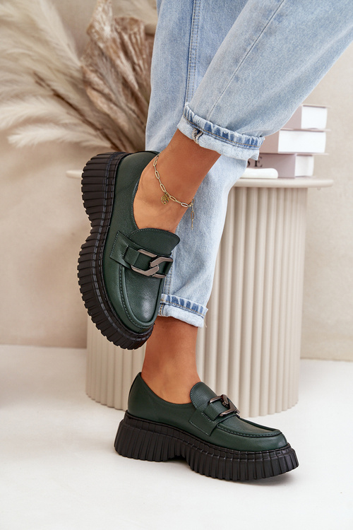 Zazoo 20176 Loafers Women's Natural Leather Dark Green