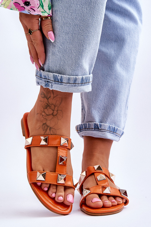 Klapki Damskie Duże Ćwieki Pomarańczowe Mercure A55-024 