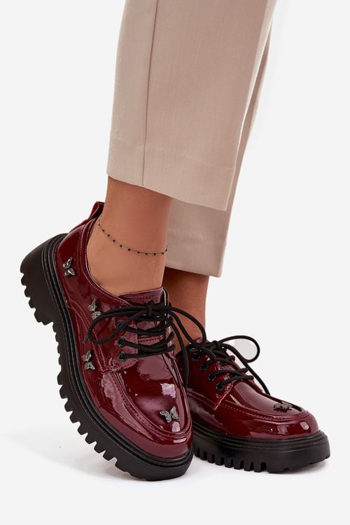 Patent Leather Leather Women's Loafers with Buckles Artiker 57C0336 Burgundy