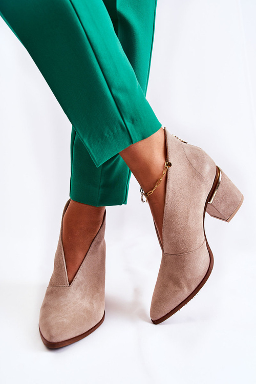 Heeled Leather Boots Laura Messi Light Beige 2344