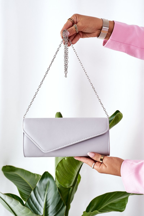 Elegant Clutch Bag With Chain Grey