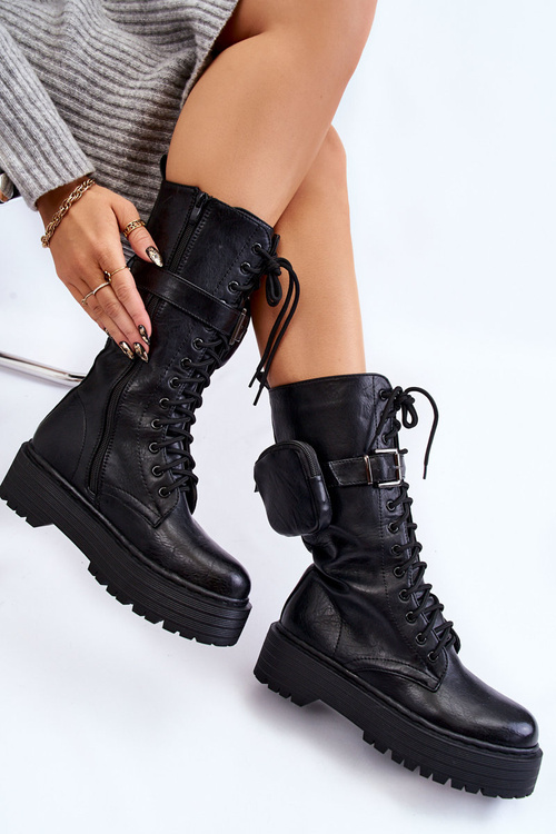 Women's Bov Boots With Kidney Lace Up Black Lillien
