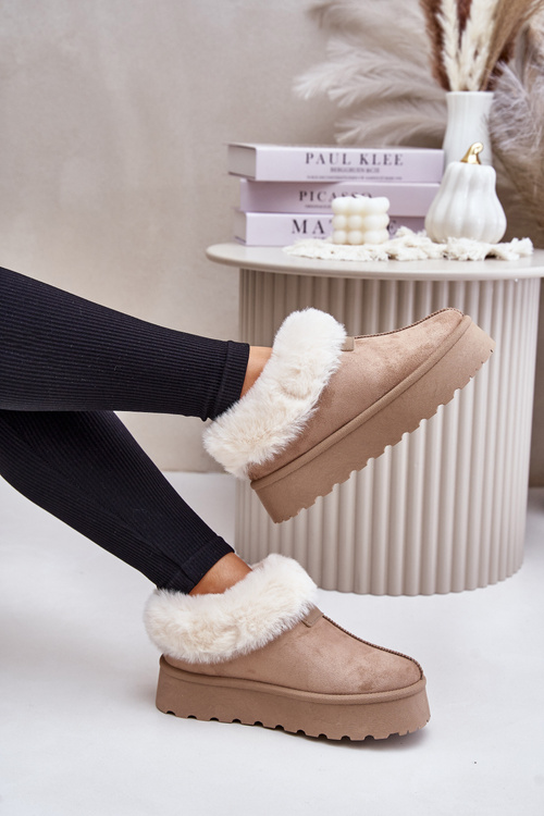 Śniegowce Z Futerkiem Eko Zamszowe Na Platformie Ciemnobeżowe Neathoria