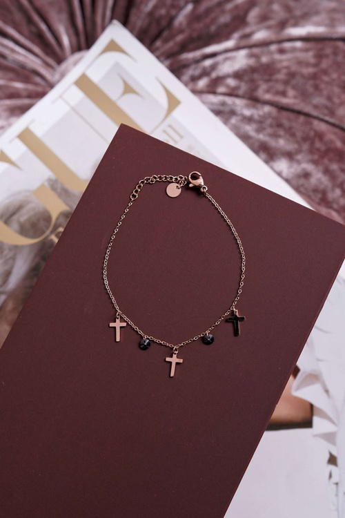 Women's Celebrity Bracelet Pink Gold Three Crosses