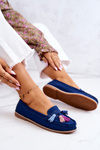 Mokasyny Zamszowe Damskie Ozdobne Frędzle Granatowe Laressa