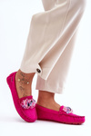 Stylish Suede Moccasins with Decorations Fuchsia Delima