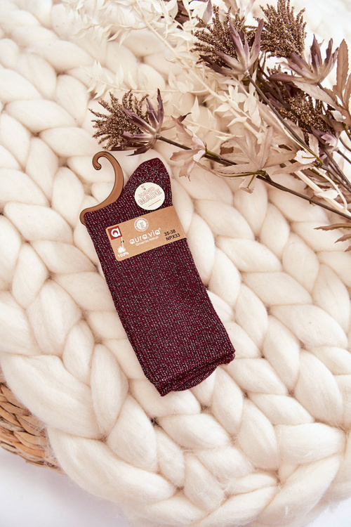 Women's Antibacterial Socks With Shiny Thread Maroon
