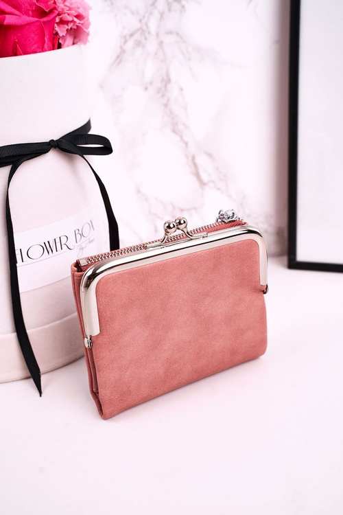 Small Women's Wallet Fastened With A Hook Pink