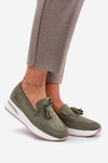 Moccasins On Delicate Wedge Eco Suede Green Challavia
