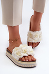 Women's Platform Sandals Adorned with Flowers White Nodina