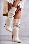 Crinkled Leather Boots On A High Heel Light beige Caren