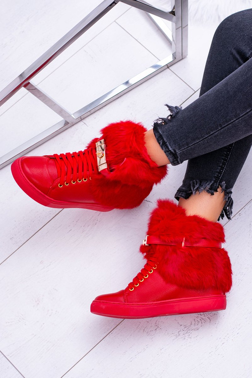 Lu Boo Czerwone Botki z Naturalnym Futrem Gisele