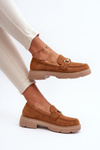 Women's Loafers with Gold Decoration Eco Suede Camel Lighas