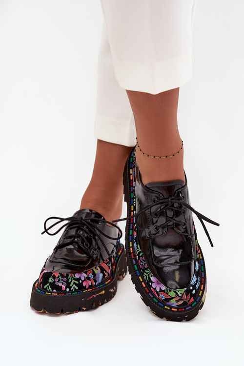 Patent leather loafers made of genuine leather with pattern Artiker 57C0174 Black