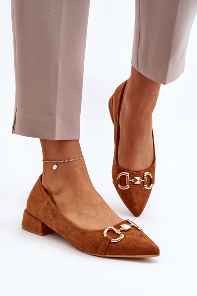Baleriny Zamszowe Ze Szpiczastym Noskiem Camel Ethere 868-8