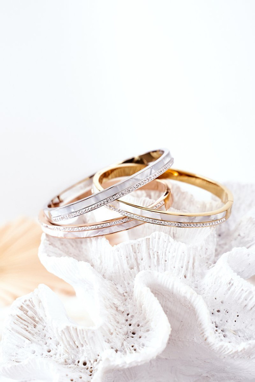 Steel Bracelet with Cubic Zirconia And Pearl Gold