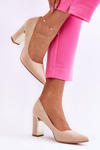Classic Suede Pumps On A Decorative Heel Beige Elizabeth 