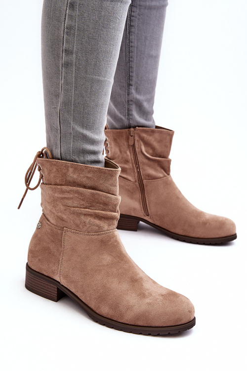 Women's Suede Ankle Boots on Flat Heel Beige Keresa