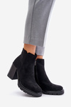 Eco Suede Ankle Boots On Heel Black Cediona