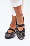 Embellished Ballet Flats With Bow And Strap Black Zdivisa