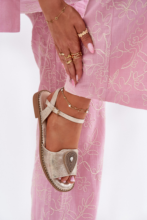 Women's Flat Sandals With Decoration S.Barski KV51-098 Gold