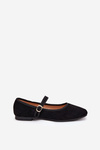 Ballet Flats With Strap And Buckle Eco Suede Black Vikilora