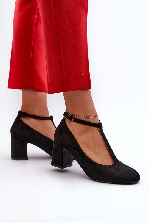 Black Faux Suede Pumps with Chunky Heel Raniyah