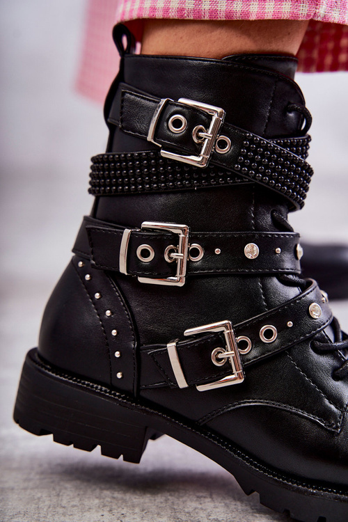 Women's Leather Boots With Decorative Stripes Black Russo