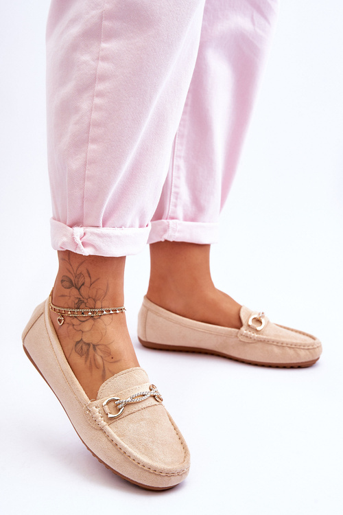 Mokasyny Klasyczne Zamsz Ozdoba Beżowe Amera