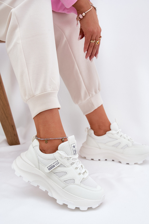 Sneakersy Buty Sportowe Damskie Na Masywnej Podeszwie Białe Prononice