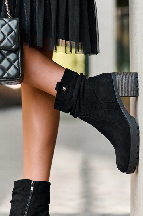 Suede Wrinkled Boots Black Melseo