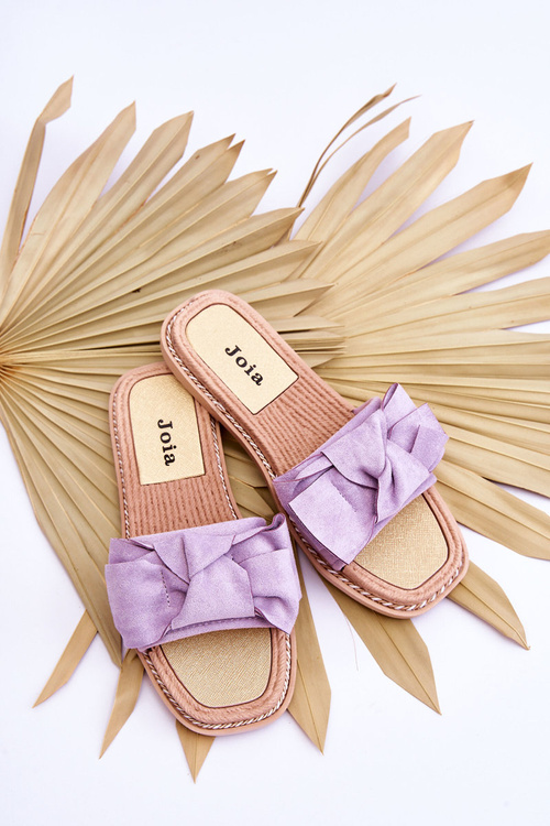 Klapki Zamsz Damskie Kokarda Fioletowe Ambra