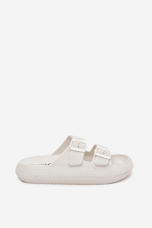 Ladies Foam Slides With Buckles Vinceza 76056 White
