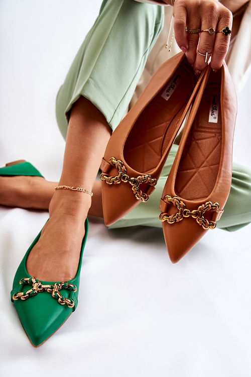 Women's Leather Ballerinas In Spitz With Decoration Camel Carlos