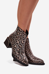 Leather Women's Block Heel Boots with Lining Leopard Pattern D&A CR52-622 Black-Gold