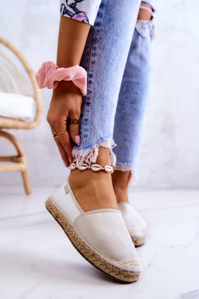 Espadryle Damskie Klasyczne Biało-Szare Big Star JJ274951