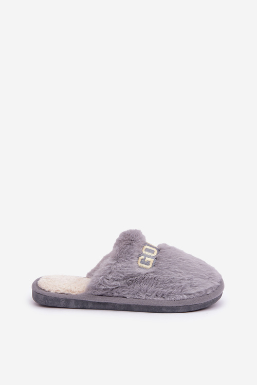 Women's Slippers With Fur And Writing Gray Kalelia