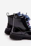 Kids' Glossy Lined Boots with Decoration Black Bunnyjoy