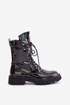 Lacquered Worker Boots With Decoration Insulated D&A Black MR880-080