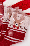 Women's Christmas Socks With Reindeer And Stripes Wool Alpaca Red