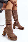 Women's suede boots with stiletto heel above the knee brown Lemar Ceraxa