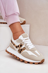 Damskie Buty Sportowe Sneakersy Panterka Beżowe Kalelia 