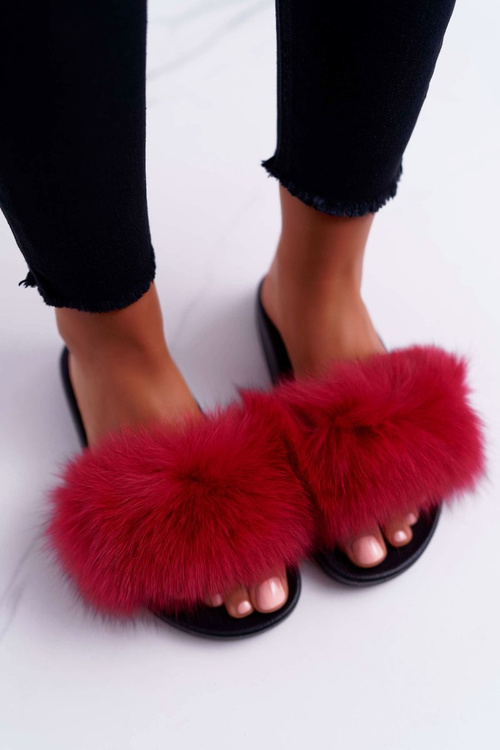 Women's Flip Flops with Natural Fur Red Naturis