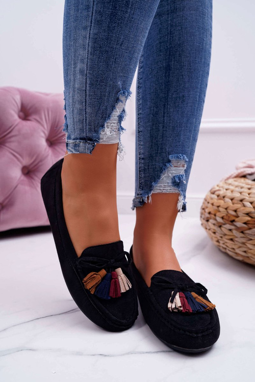 Women's Black Suede Moccasins S.Barski A199 Mohabe