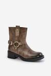 Zazoo 60480 Leather Ankle Boots On Low Heel Insulated Brownish Gray