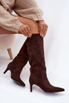 Women's High Heel Boots Warm with Eco Suede Chocolate Arelisse
